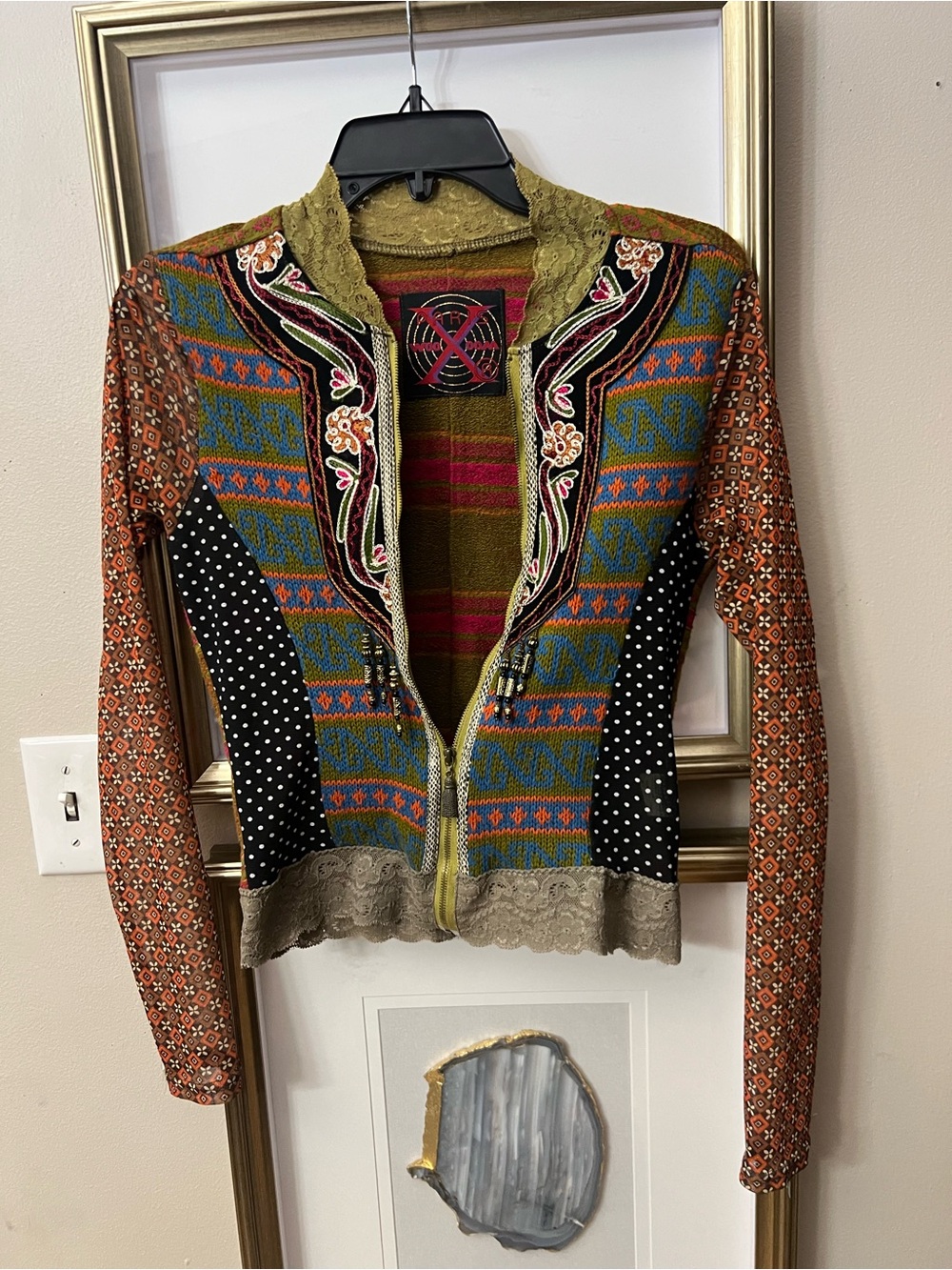 Bohemian, Coastal Cowgirl, Art To Wear  Zip Up Sweater By Wooxoom France 🇫🇷 S/M